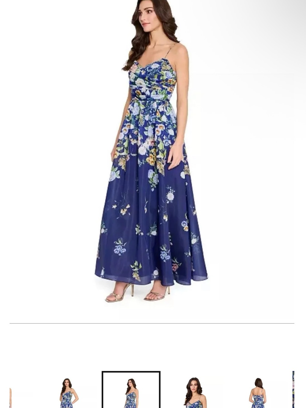 Tahari Floral Spaghetti-Strap Maxi Dress in Navy